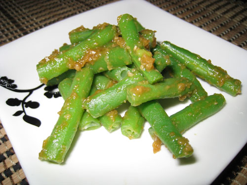 Green Beans with Miso and Mustard Sauce
