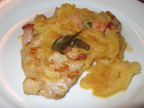 Pork Chop with Apple, Sage and Pancetta