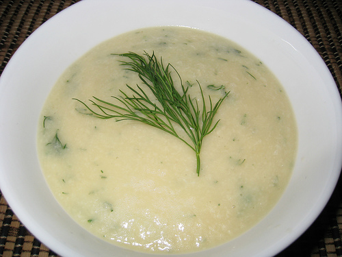 Cauliflower and White Cheddar Soup with Dill
