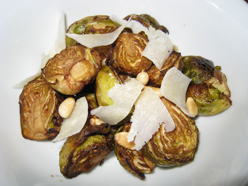 Roasted Brussels Sprouts with Balsamic Vinegar, Pine Nuts and Parmigiano Reggiano