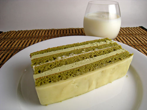 Green Tea and White Chocolate Opera Cake, Large Slice