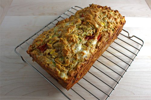 Zucchini Bread with Roasted Red Peppers and Feta, Cooling