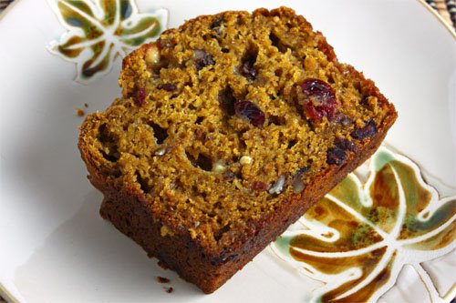Pumpkin Bread with Dried Cranberries, Toasted Pecans and White Chocolate Chips