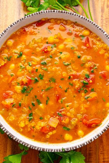 Curried Red Lentil Soup with Chickpeas and Quinoa
