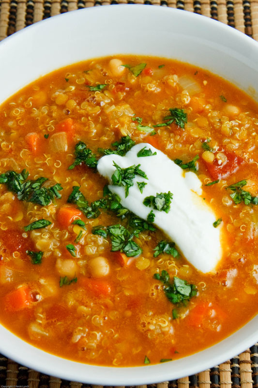 Curried Red Lentil Soup with Chickpeas and Quinoa