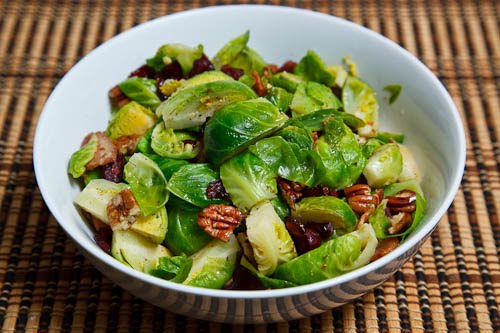 Brussels Sprouts with Bacon, Cranberries and Pecans