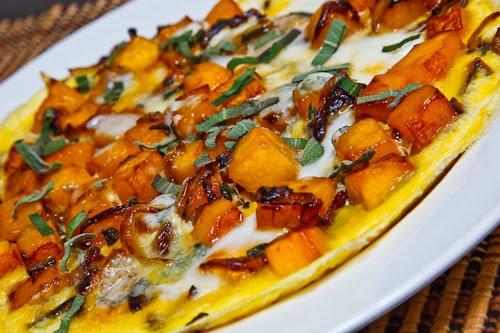 Butternut Squash and Caramelized Onion Omelette with Gorgonzola and Sage