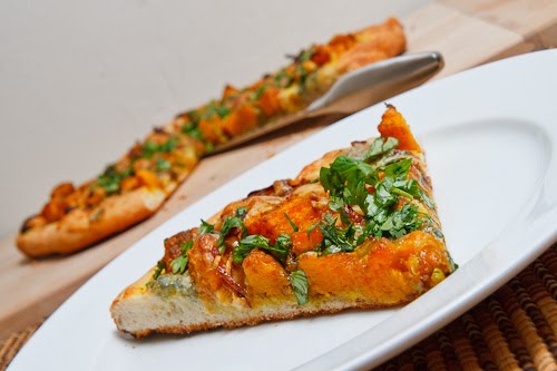 Curried Roasted Butternut Squash Pizza with Caramelized Onions and Gorgonzola