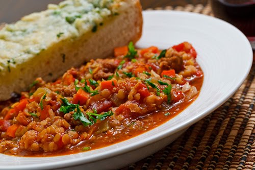 Italian Sausage and Roasted Red Pepper Lentil Stew