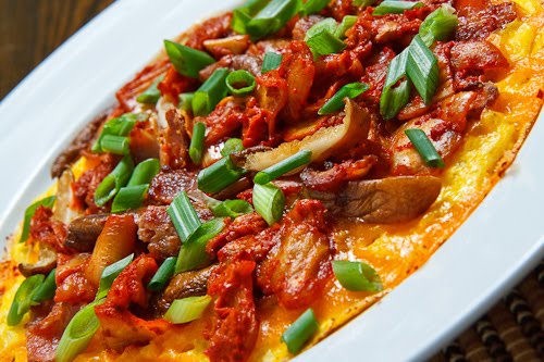 Kimchi, Bacon and Shiitake Mushroom Omelette