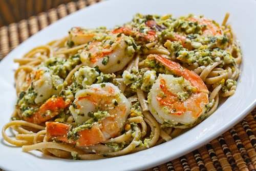 Meyer Lemon Pesto and Feta Pasta with Shrimp