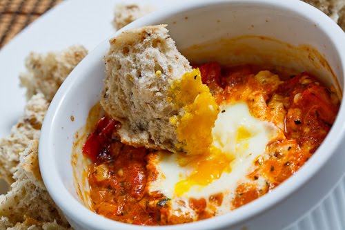 Tomato and Feta Baked Eggs with Crusty Bread