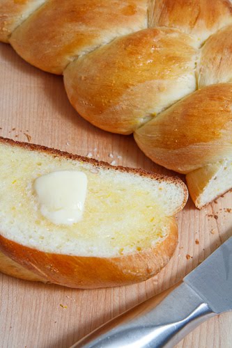 Tsoureki (Greek Easter Bread), Sliced with Melting Butter