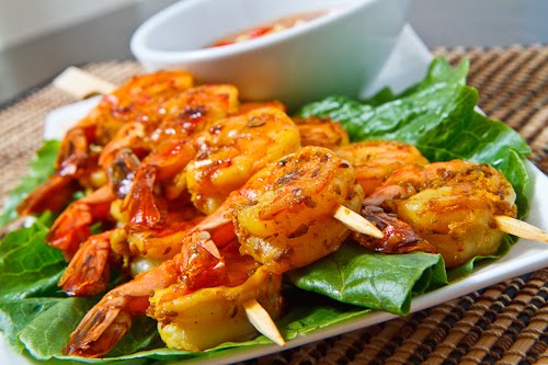 Shrimp Satay with Spicy Peanut Dipping Sauce