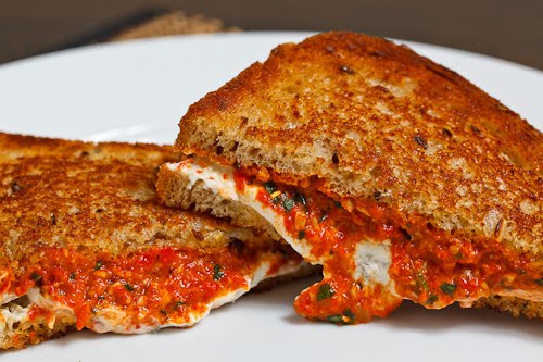 Grilled Goat Cheese and Roasted Red Pepper Pesto Sandwich