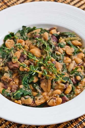 Mashed White Beans with Spinach and Olives