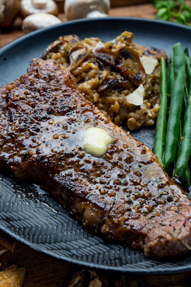 Pan Seared Steak with Mushroom Risotto
