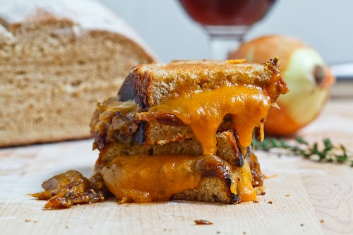 Beer Bread Caramelized Onion Grilled Cheese Sandwich