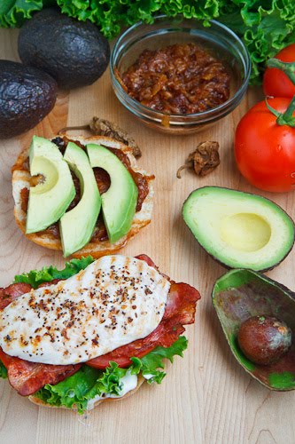 Grilled Chicken Club Sandwich with Avocado and Chipotle Caramelized Onions