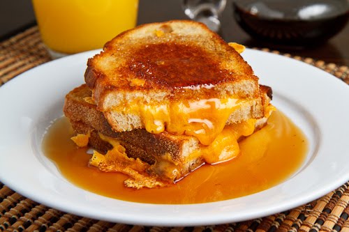 Breakfast Grilled Cheese Sandwich with Maple Syrup