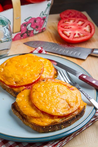 Tomato and Melted Cheese Open Faced Sandwich