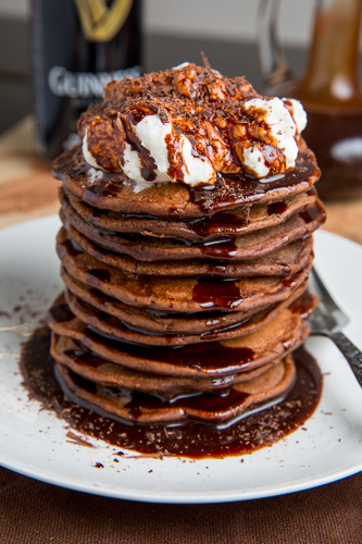 Bacon Guinness Chocolate Pancakes with a Frothy Whipped Cream Head, Guinness Chocolate Syrup