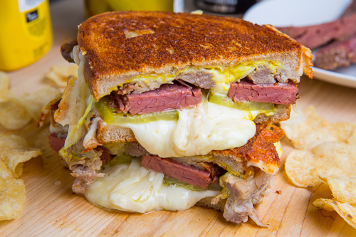 St Patrick’s Day Corned Beef Cuban Grilled Cheese Sandwich