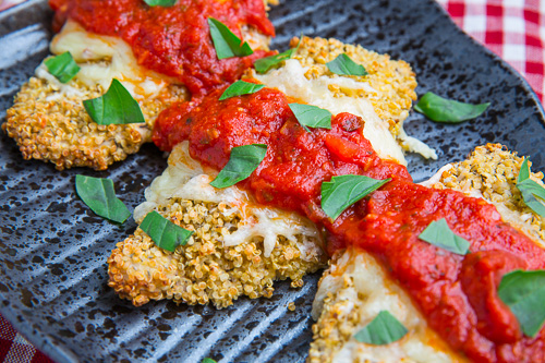 Crispy Baked Quinoa Crusted Chicken Parmesan