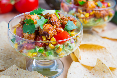 Chipotle Lime Shrimp and Avocado Dip with Tomatoes and Charred Corn