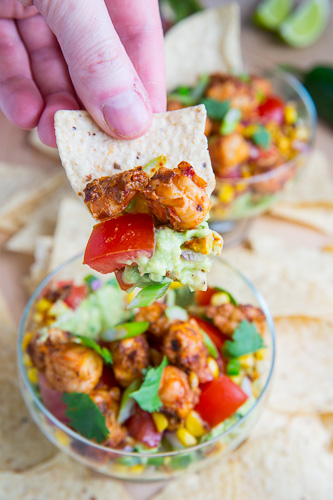 Chipotle Lime Shrimp and Avocado Dip with Tomatoes and Charred Corn
