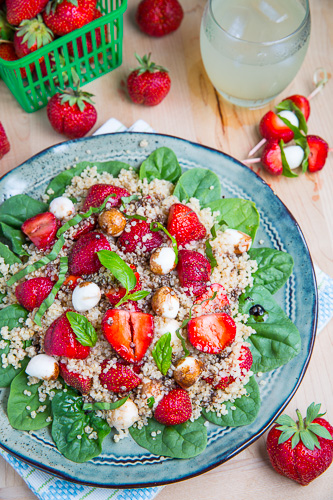 Strawberry Quinoa and Spinach Caprese Salad