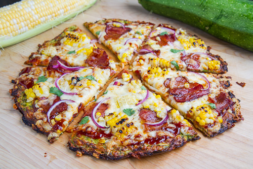 Zucchini Pizza Crust (with Chipotle BBQ Bacon and Grilled Corn Pizza)