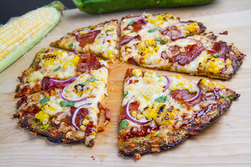 Chipotle BBQ Bacon and Grilled Corn Zucchini Crust Pizza