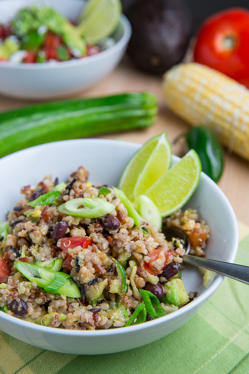 Summer Vegetable Quinoa Burrito Bowls with Corn, Zucchini and Black Beans