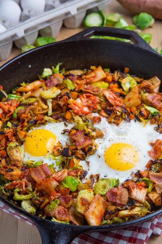 Brussels Sprout Hash with Sweet Potato and Bacon