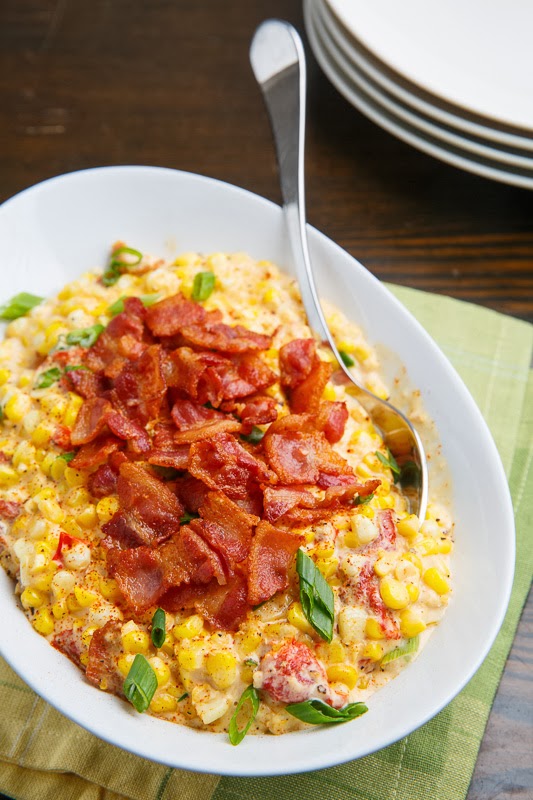 Creamed Corn with Roasted Red Peppers and Bacon
