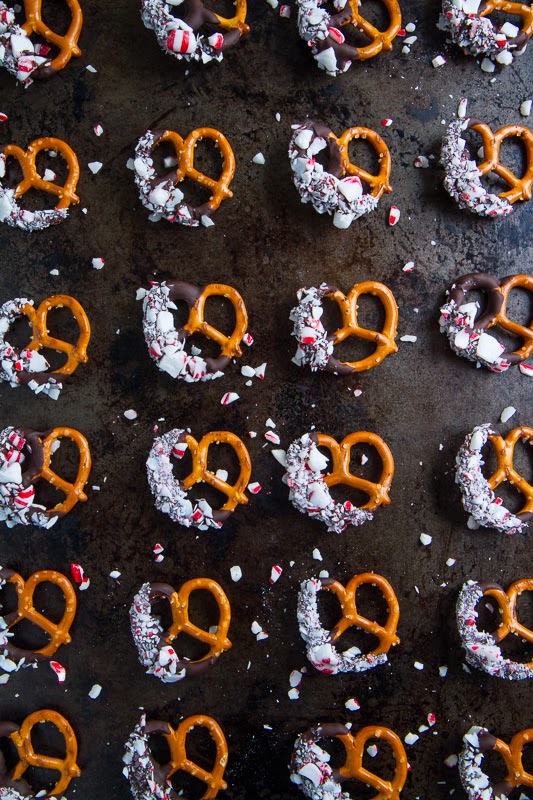 Peppermint Chocolate Coated Pretzels