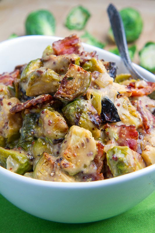 Roasted Brussels Sprouts and Bacon in a Mustard Cream Sauce