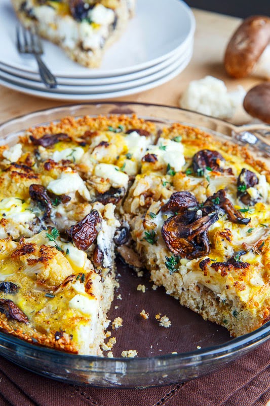Roasted Cauliflower, Mushroom and Goat Cheese Quiche with Quinoa Crust