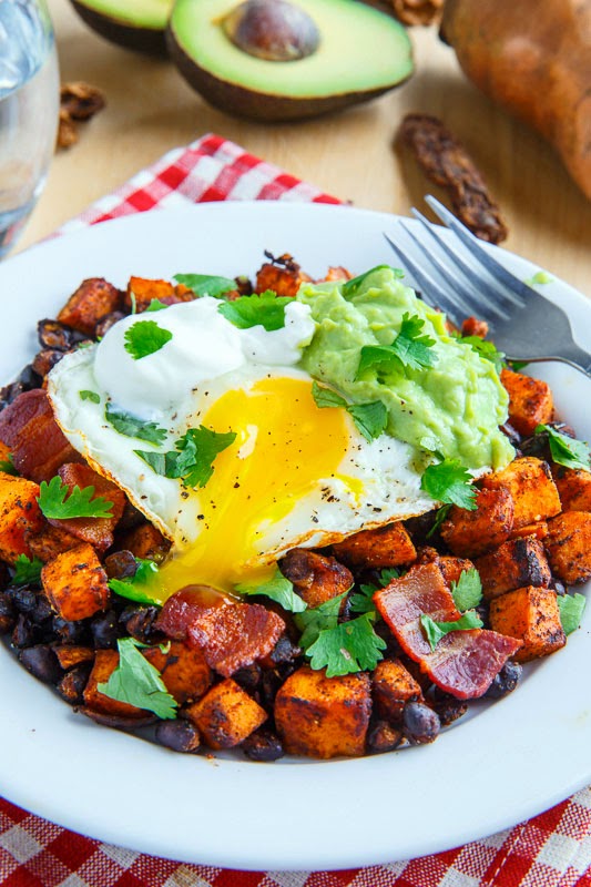 Chipotle Sweet Potato and Black Bean Hash with Guacamole