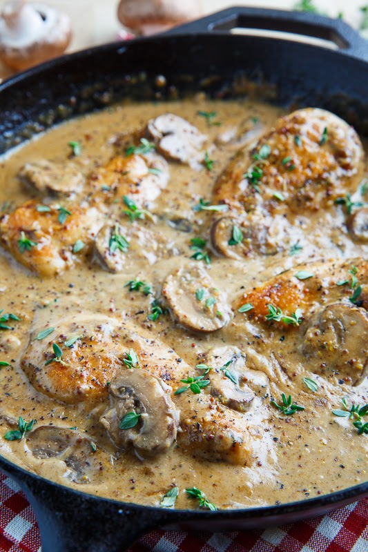 Chicken and Mushroom Skillet in a Creamy Asiago and Mustard Sauce