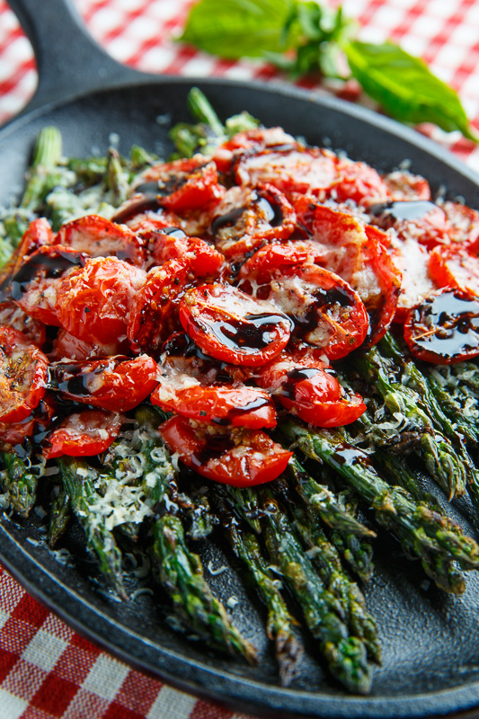 Balsamic Parmesan Roasted Asparagus and Tomatoes