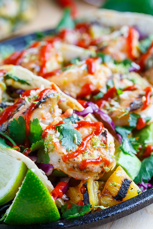 Grilled Coconut and Pineapple Sweet Chili Shrimp Tacos