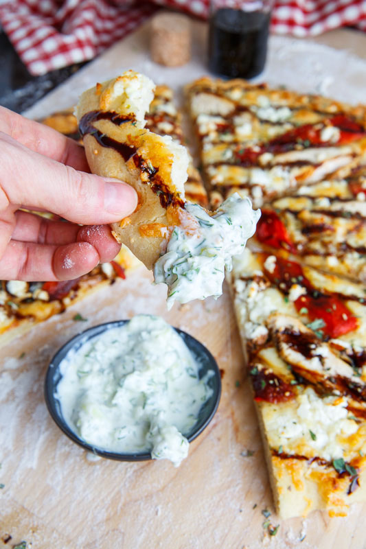 Mediterranean Grilled Chicken and Roasted Red Pepper Pizza with Feta and Balsamic Glaze
