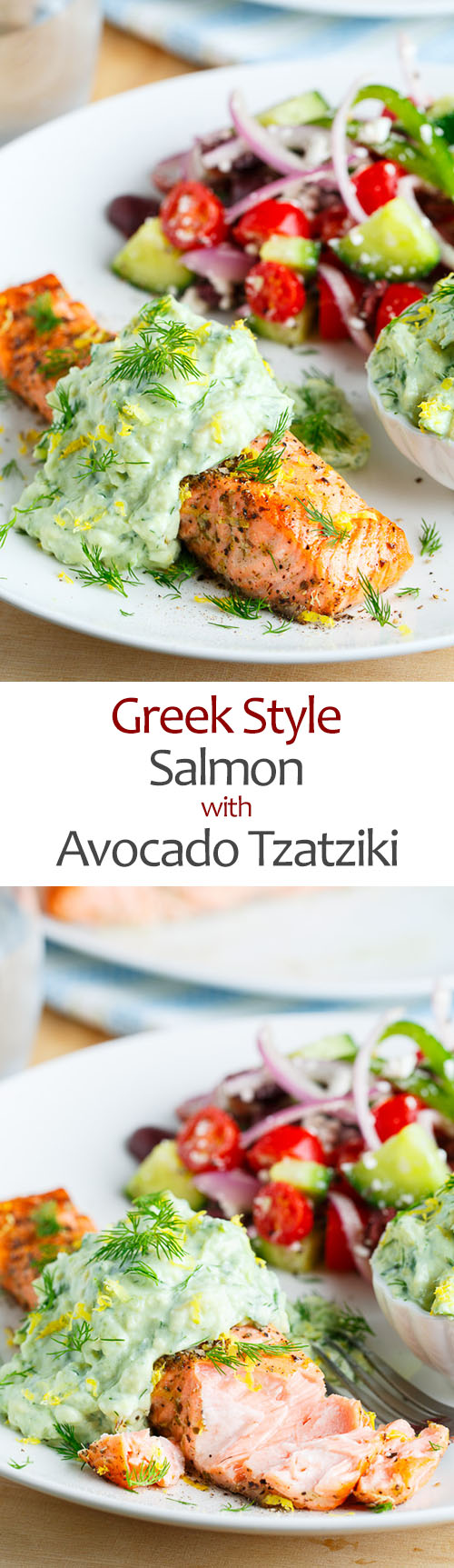 Greek Style Salmon with Avocado Tzatziki