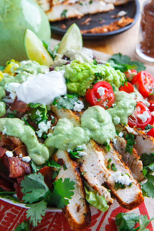 Texmex Grilled Chicken Salad in Creamy Avocado Salsa Verde Dressing