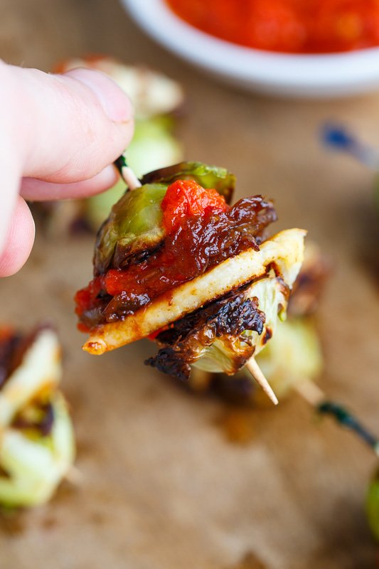 Roasted Brussels Sprouts and Halloumi Sliders with Harissa