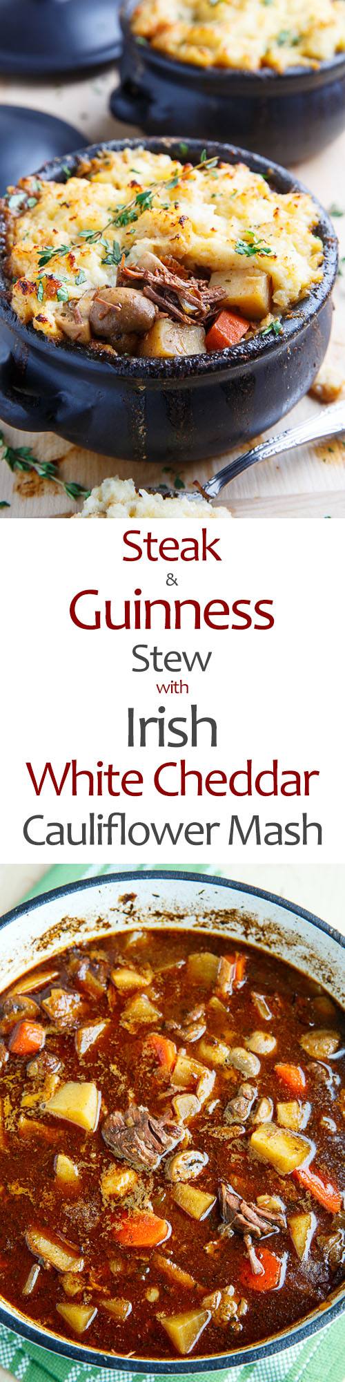 Steak and Guinness Stew with Irish White Cheddar Cauliflower Mash