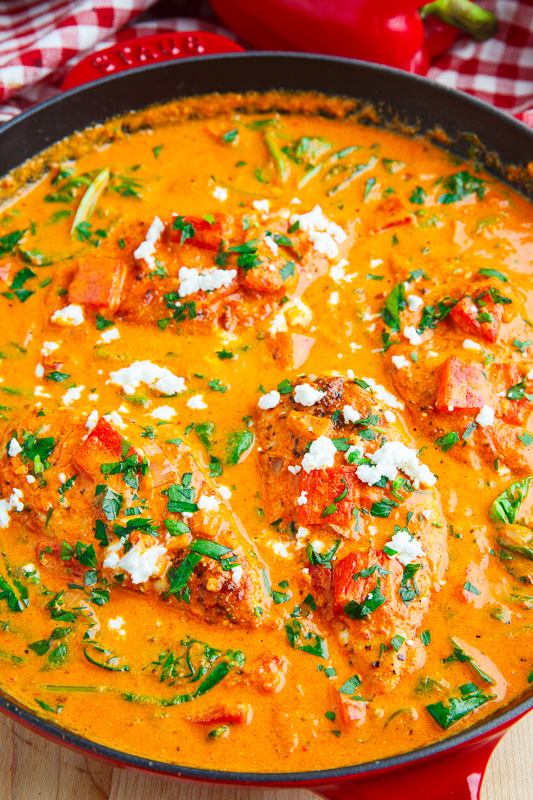Creamy Roasted Red Pepper and Spinach Goat Cheese Skillet 
