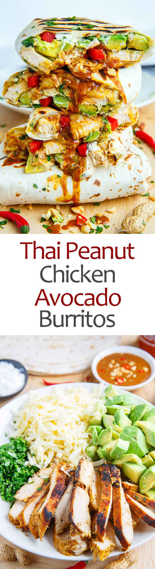 Thai Peanut Chicken Avocado Burritos